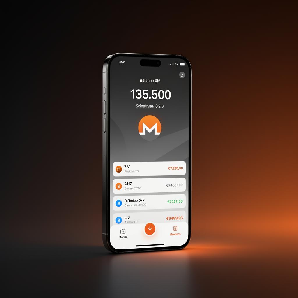 XMR Wallet shown on iPhone with a clean Monero balance and transaction list